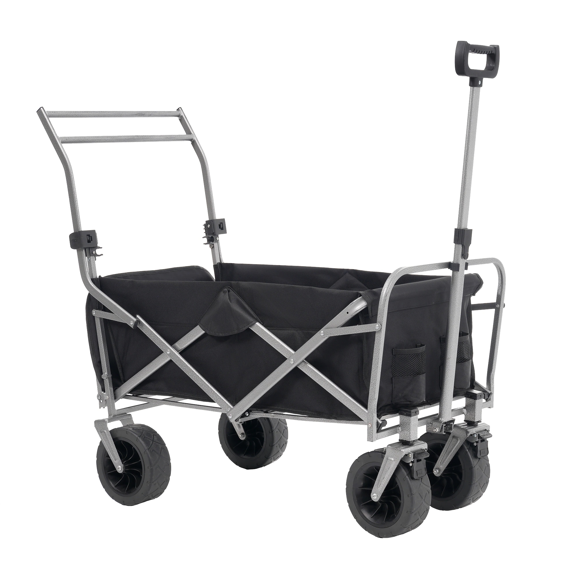 【国内出荷】【ブラック】両手ハンドル キャリーワゴン アウトドアワゴン 後ろ開け 折りたたみ コンパクト