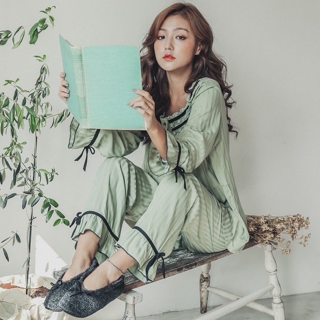 【日本未発売/送料無料】マタニティ パジャマ スクエアーネック レース リボン 前開き