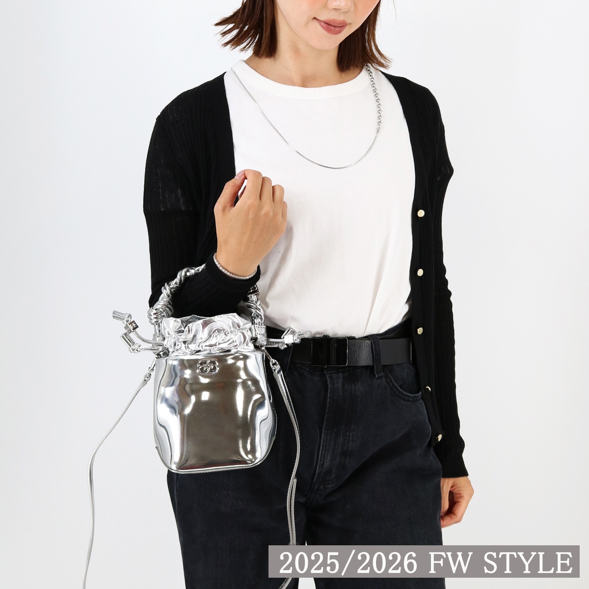 バケットバッグ ミニ Bou Bucket Mini Specchio A6971 Silver/018 ブーバッグ ショルダーバッグ ハンドバッグ リサイクルレザー バタフライ