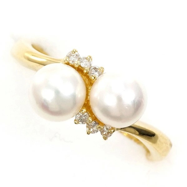 K18 18金 YG リング 12号 パール(真珠) 約5.5mm ダイヤ 0.06 中古