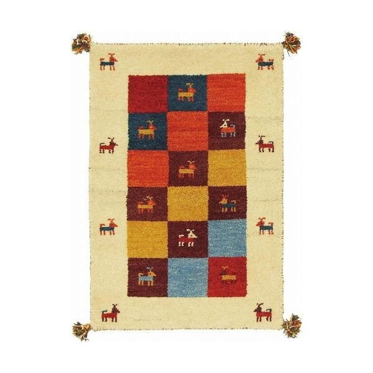 萩原 ギャッベ 玄関マット 約45×75cm GABBEH D3 ウール 手織り マット ラグ おしゃれ