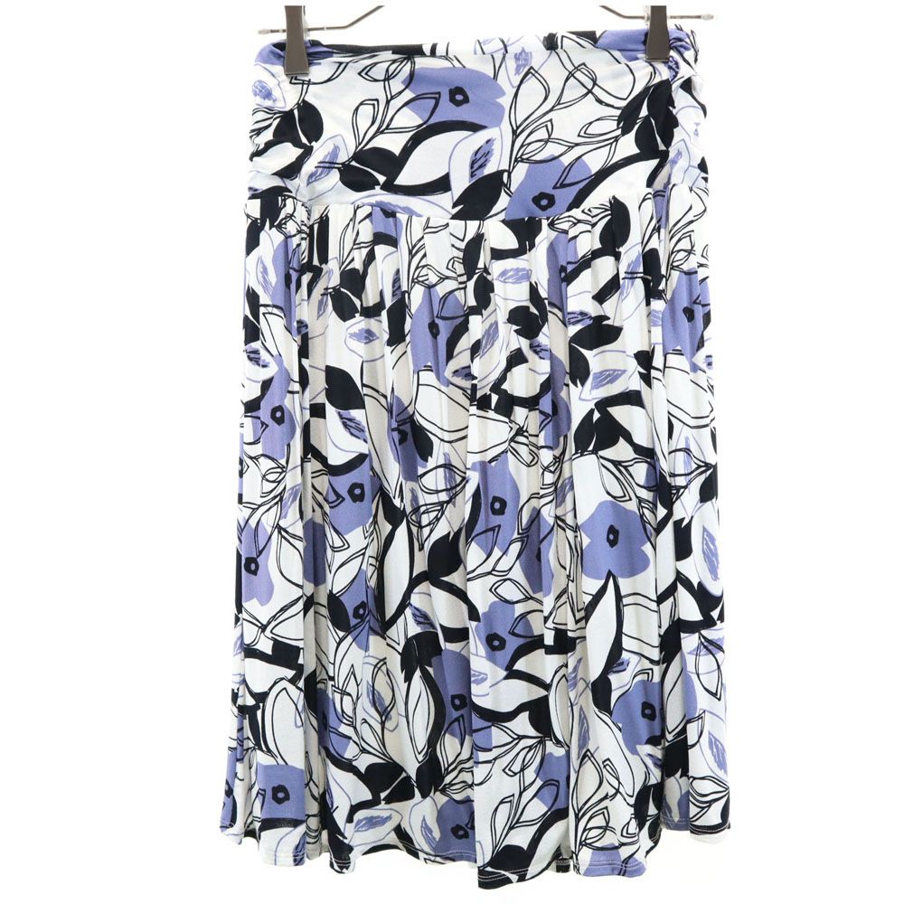 イタリア製 総柄 ミディ丈 ギャザースカート S ホワイト系 STUDIO ウエストゴム レディース