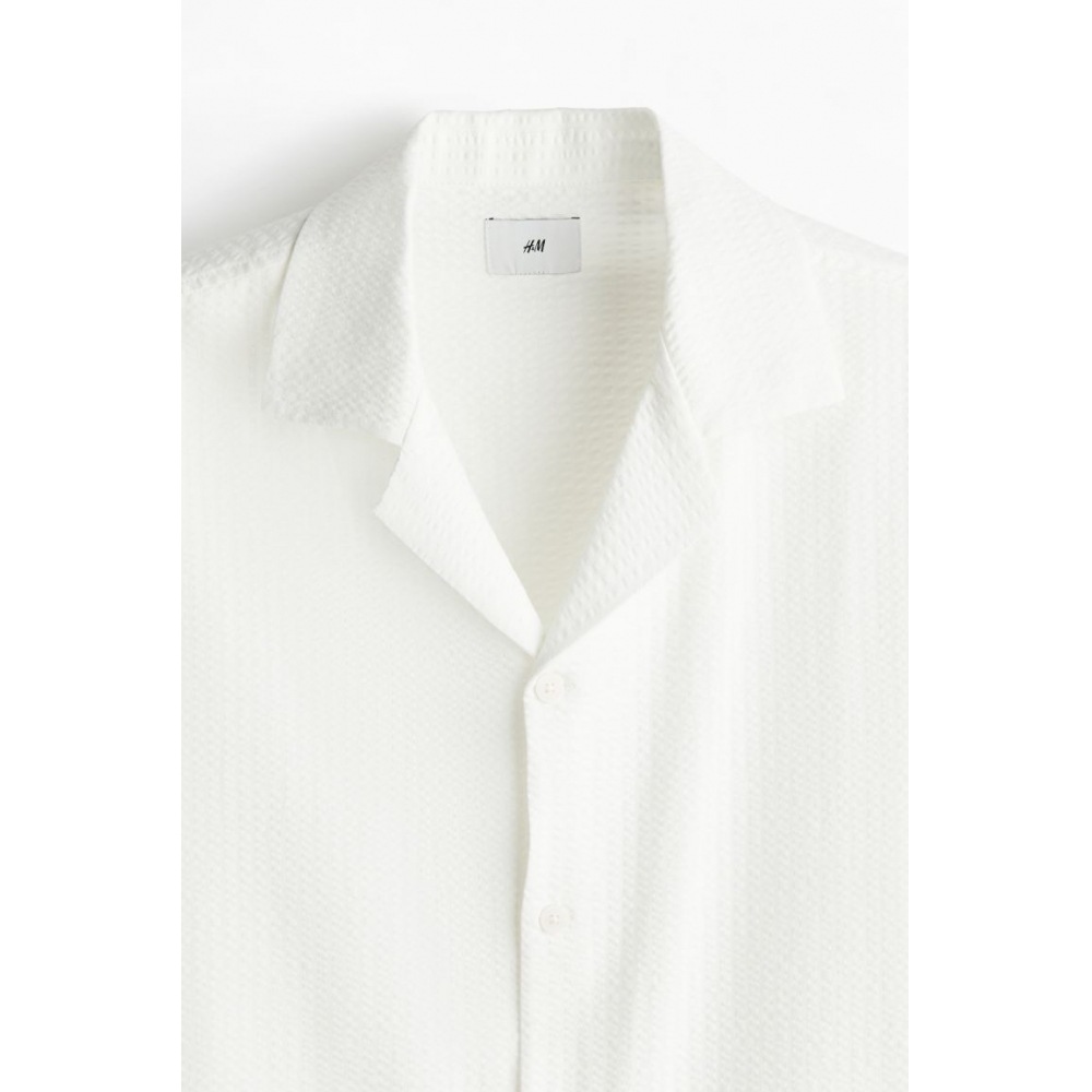 H&M コットン混シーサーサッカーシャツホワイト