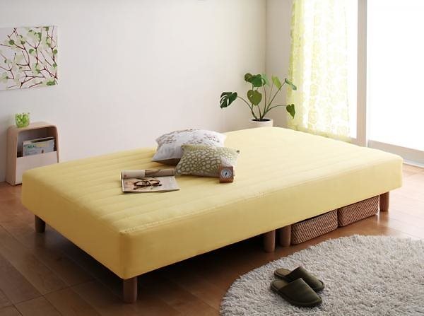 【限定特価】 新色寝心地が選べる!20色カバーリングポケットコイルマットレスベッド ミルキーイエロー セミダブル 脚22cm ベッド