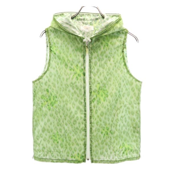 レオパード ジップ ベスト L グリーン系 フード レディース