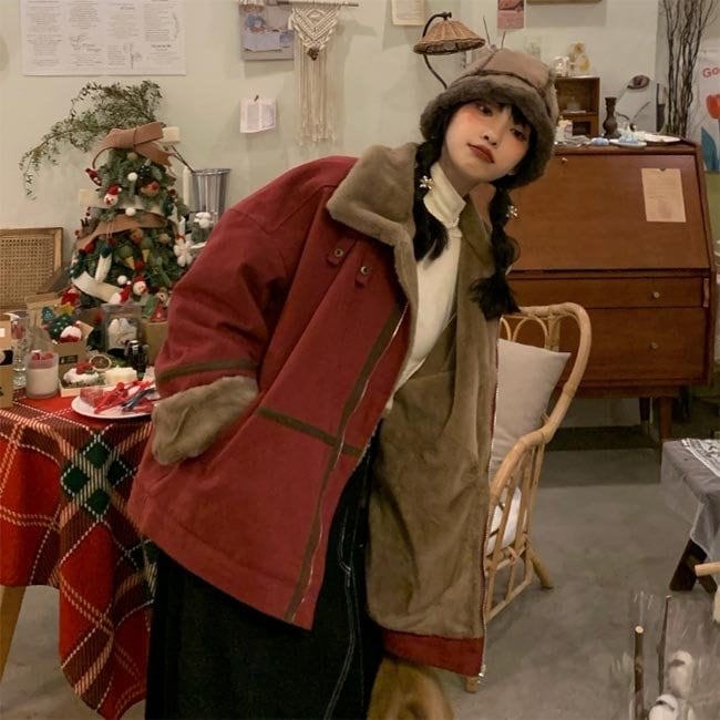 ムートンジャケット レディース ムートンコート レトロ 立ち襟 アウター 厚手 裏ボアジャケット 冬