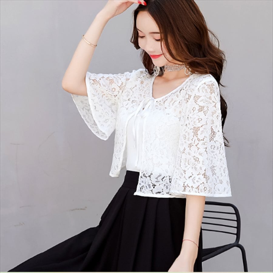 レースカーディガン 3色 フレア袖 ゆったり 大きめ プラスサイズ ラージサイズ 夏 エレガント系 体系カバー 大人可愛い フェミニン 30代 40代 レディースファッション 可愛い