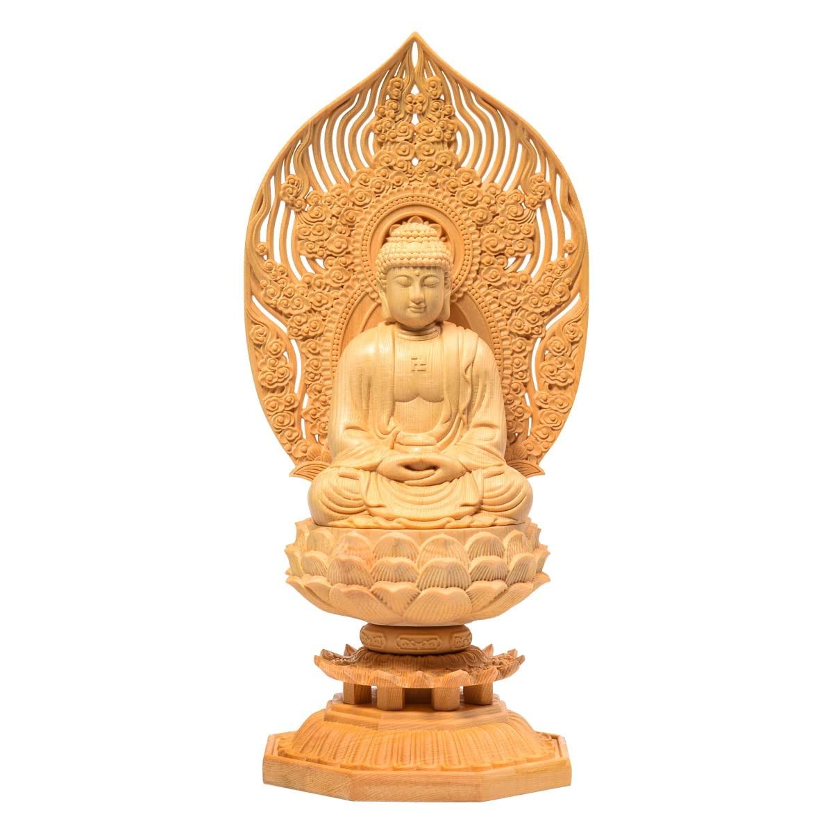 【新商品発売】仏像 釈迦如来 曹洞宗 臨済宗 仏壇仏像 木彫り 桧木製 祈る 厄除け 祥雲光背 八角台座