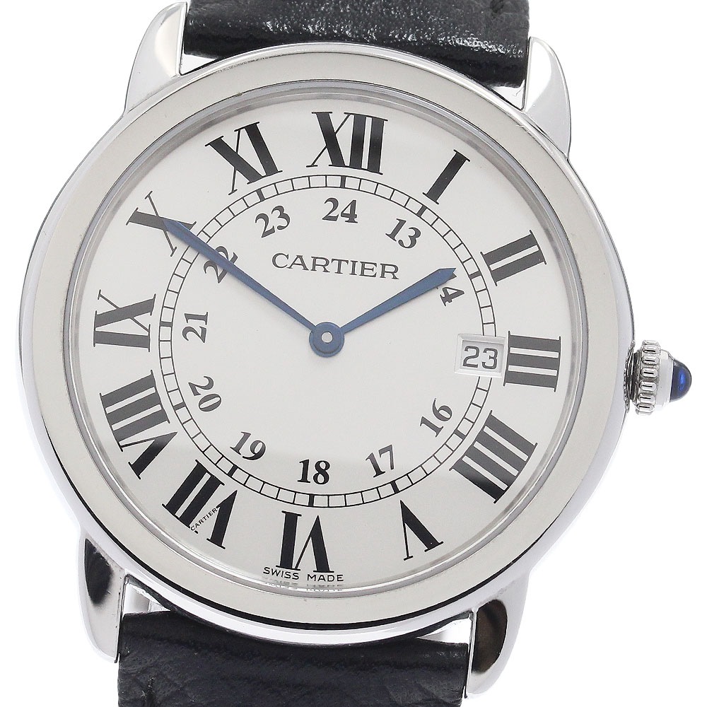 カルティエ CARTIER WSRN0029 ロンドソロ ドゥ カルティエ デイト クォーツ メンズ 保証書付き_961930【中古】