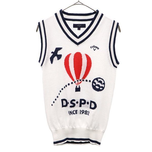 総柄 ゴルフ ニットベスト S ネイビー×ホワイト レディースウェア