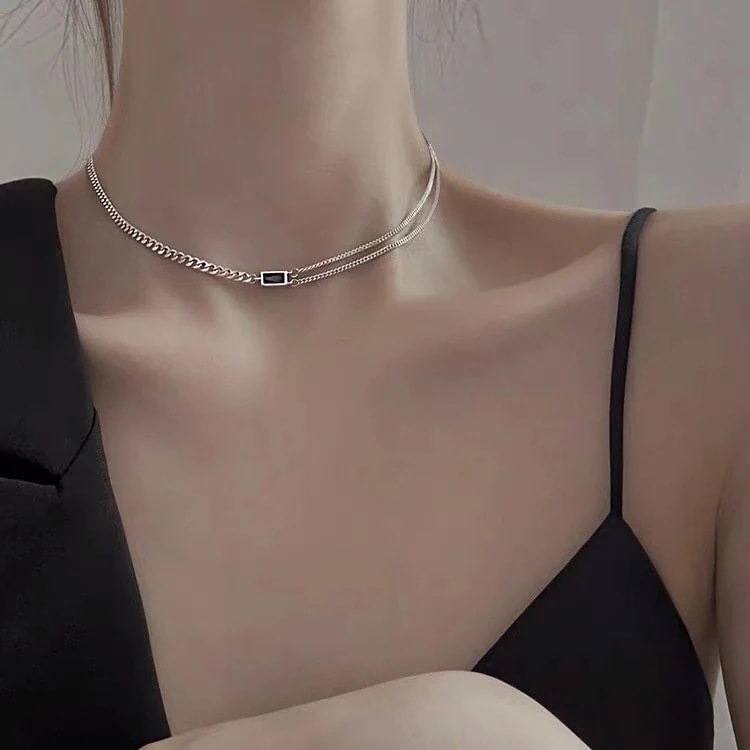 韓国ファッション2チェーンネックレス 個性不規則ネックレス チェーン トレンド切り替えアクセサリー