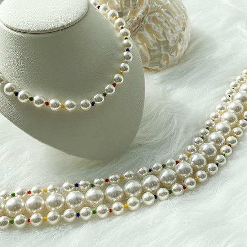 [国内発送] 韓国ジュエリー・レインボージェムストーンパールネックレス・Silver925