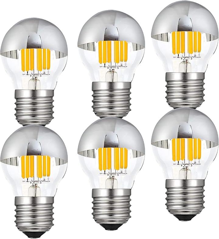 KY LEE メタル LEDシルバーボールランプ 一般電球60W形相当 6W フィラメントLED電球 G45 110V E26口金 2700K電球色 半分クローム (LIB-0151)