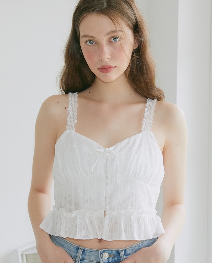 LACE FRILL SLEEVELESS TOP (WHITE)