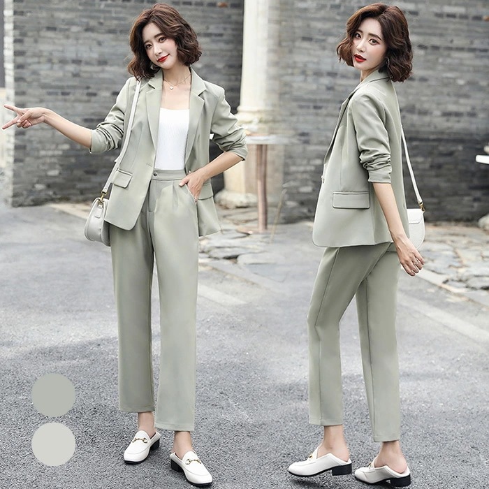 セットアップ　レディース　パンツドレス　上下セット　2点セット　パンツ　スーツ　トップス　ロングパンツ　卒業式　入学式　入園式　卒園式　ビジネス　オフィス　OL 　緑　春　夏　秋