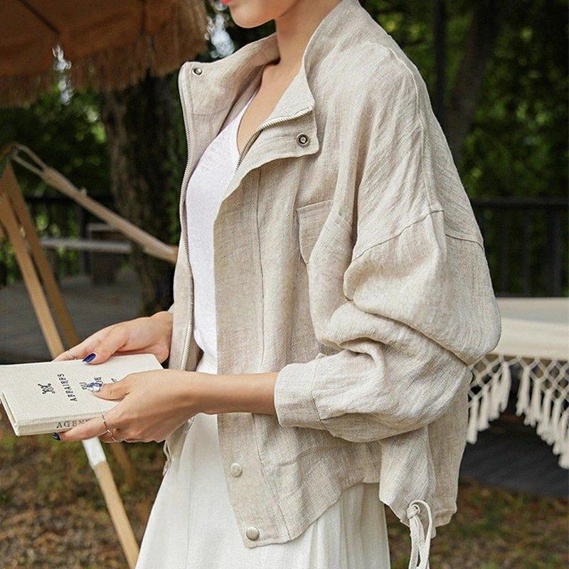 シャツ コート ブルゾン ジャンパー 秋 重ね着 アウター ジャケット レディース 羽織 綿麻 ジャケット ゆったり 春秋 カジュアル レトロ