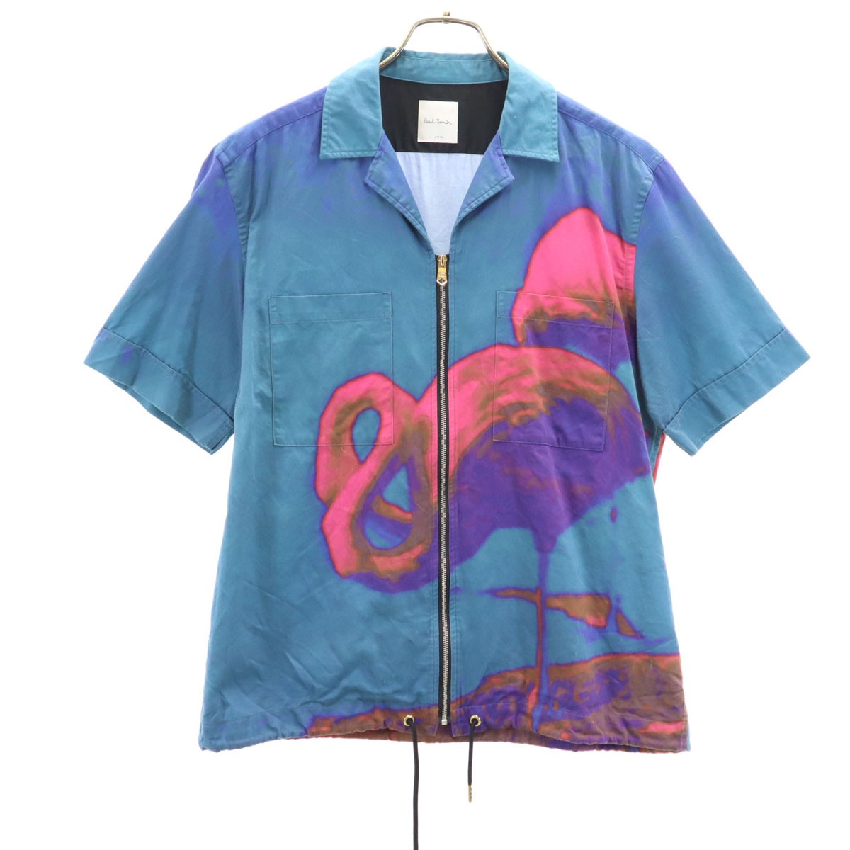 日本製 総柄 半袖 ジップアップ シャツ L ブルー系 メンズ 古着 7,793円