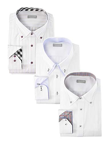 [ドレスコード101] 形態安定 ワイシャツ 長袖3枚セット 豊富なサイズでピッタリがみつかる デザイン ビジカジ おしゃれ カッターシャツ SHIRT-Z3SET メンズ 01 人気柄 首回り43c