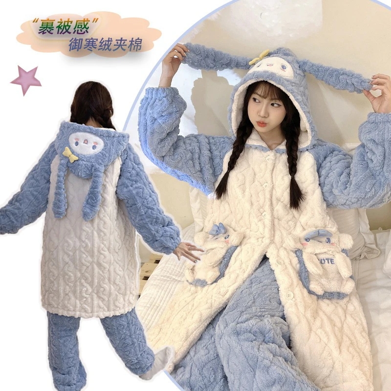 通学 カトゥーン玉桂犬パジャマ珊瑚絨毯女2023厚め3層綿挟みミディアムスリーパー2枚セット 保育園 小学部