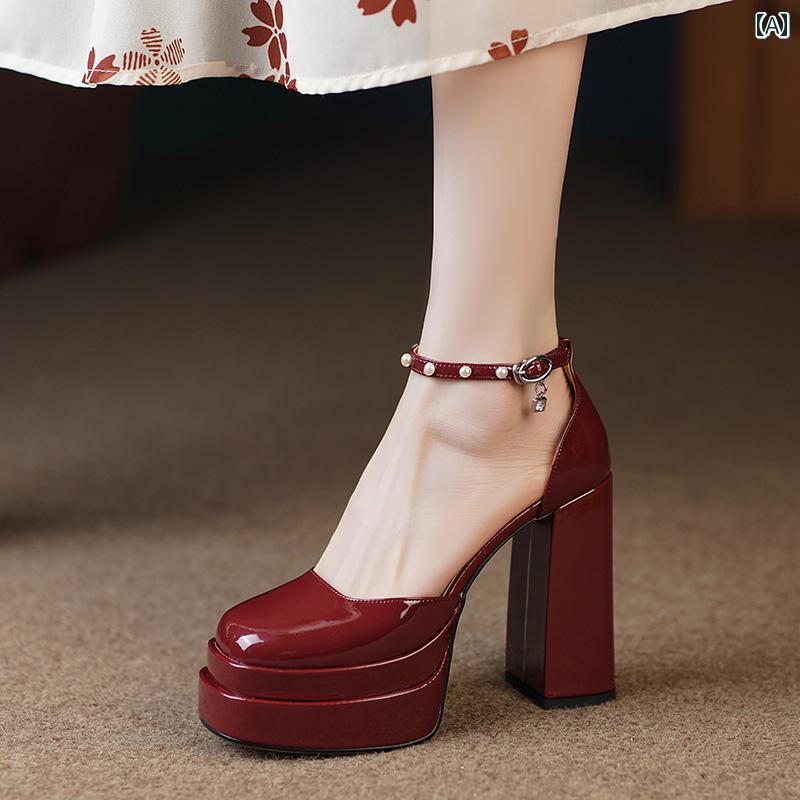 【人気SALE】ハイヒール レディース パンプス 美脚 厚 厚手 ヒールサンダル 夏 疲れにくい 足 防水 靴 メイン ウェディングドレス ウェディングシューズ レッド シューズ