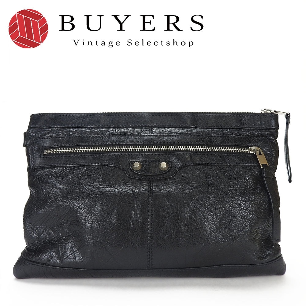 中古 BALENCIAGA バレンシアガ 273022 クラシック クリップM クラッチバッグ セカンド レザー 革 ブラック 黒 レディース 女性 メンズ 男性 シルバー金具 Black Leath