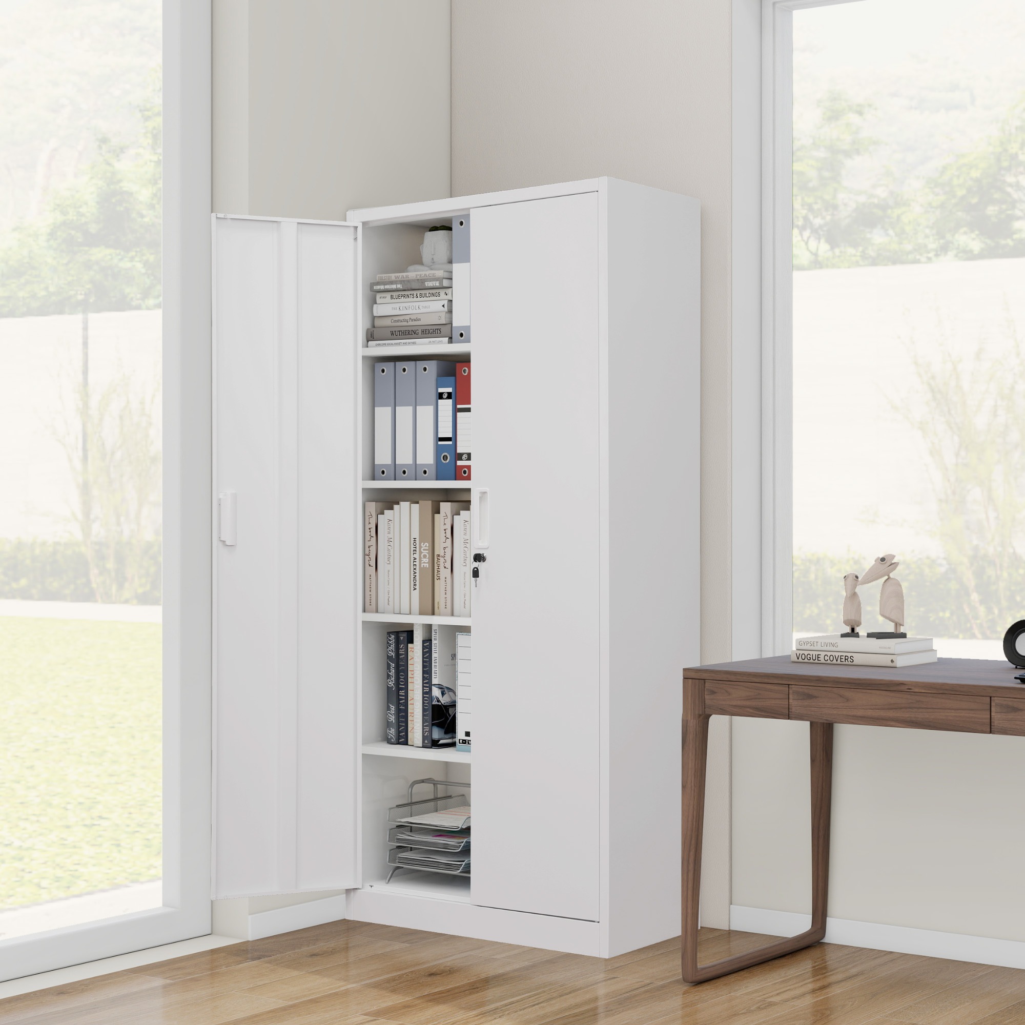 【国内発送】306【N504P206499A】スチール書庫 両開き書庫 書類保管庫 高さ180cm 保管庫 収納 オフィス 業務用 書庫 おしゃれ キャビネット スチールキャビネット ベース付き 可動