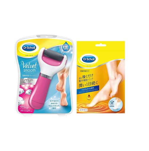 ドクターショール ベルベットスムーズ 電動角質リムーバー ダイヤモンド エキストラ(粗め) ピンク+足用集中保湿パック 3足パック