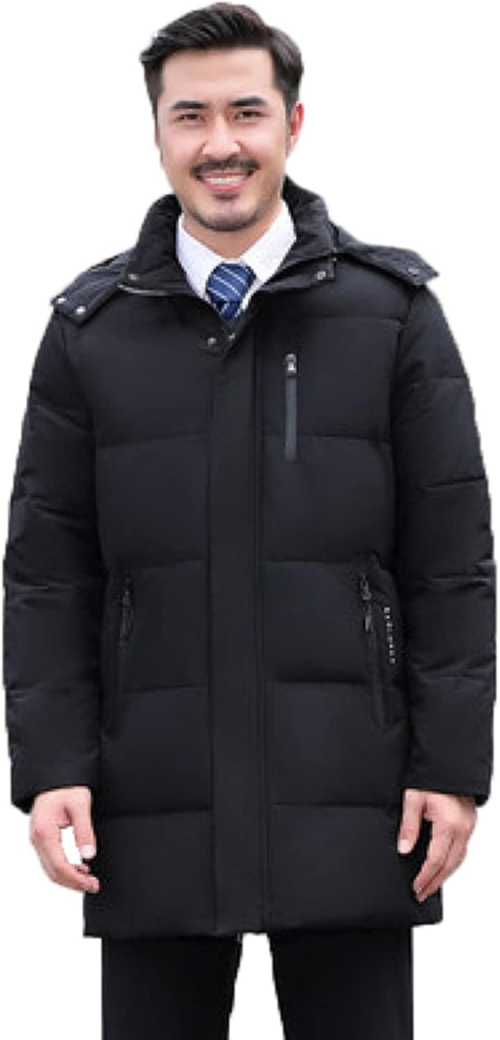 ダウンジャケット 冬 メンズ ハーフ丈 フェザー ダウン ダウンコート フード着脱可 厚手 防寒対策 暖か シンプル 無地 カジュアル ビジネス アウトドア フィット 50代 男性用 アウター