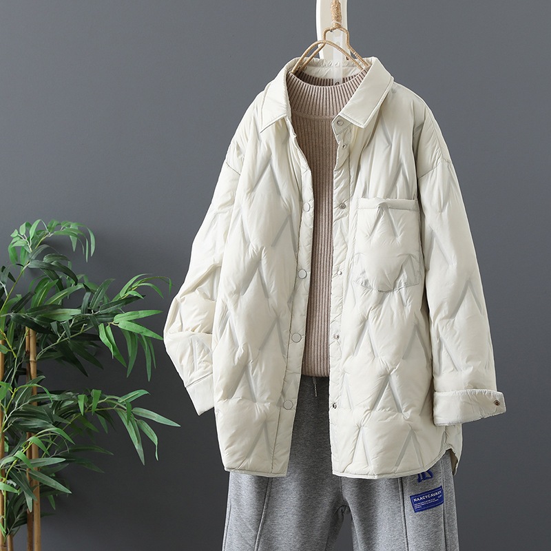 2022年冬新作 シャツカラー ダウンジャケット レディース ゆったり スリム ホワイトダックダウン 軽量 トップス レディースコート