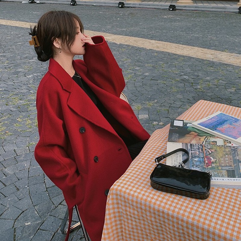 アウター コート ロングコート 長袖 襟付き 前開き ダブルボタン ウエストベルト ポケット かわいい 大人可愛い きれいめ シンプル 上品 おしゃれ かっこいい カジュアル レトロ きちんと