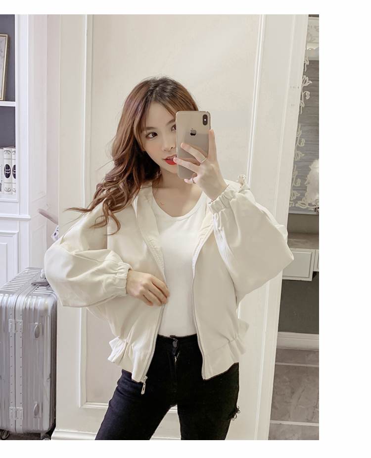 トップス アウター パーカー ショート ショート丈 袖あり 長袖 襟なし ワイド シフォン フード付き ファスナー ポリエステル かわいい 大人可愛い シンプル カジュアル おしゃれ お洒落 大人女子