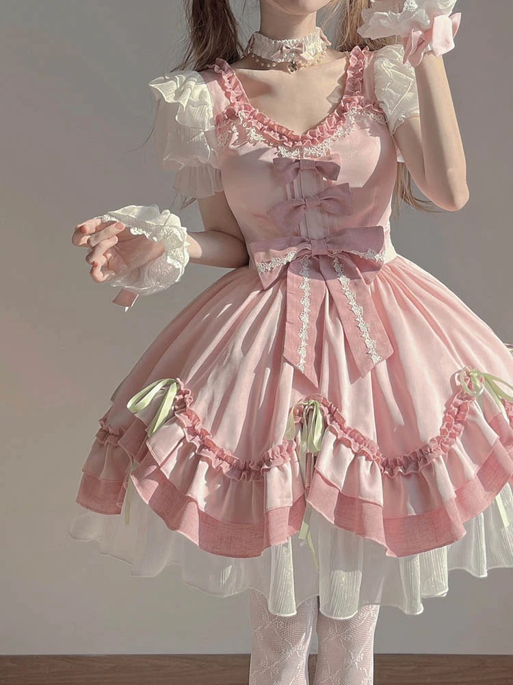 ロリータ コスプレ 新作 夏 ロリータ ワンピース ピンク 可愛らしい 洋服