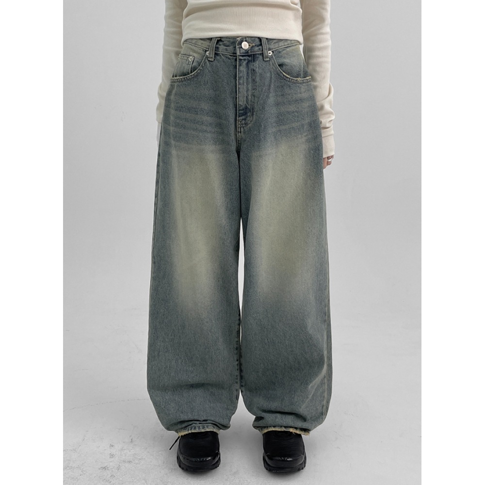 ブラックアップサルビアウォッシュワイドデニムパンツ