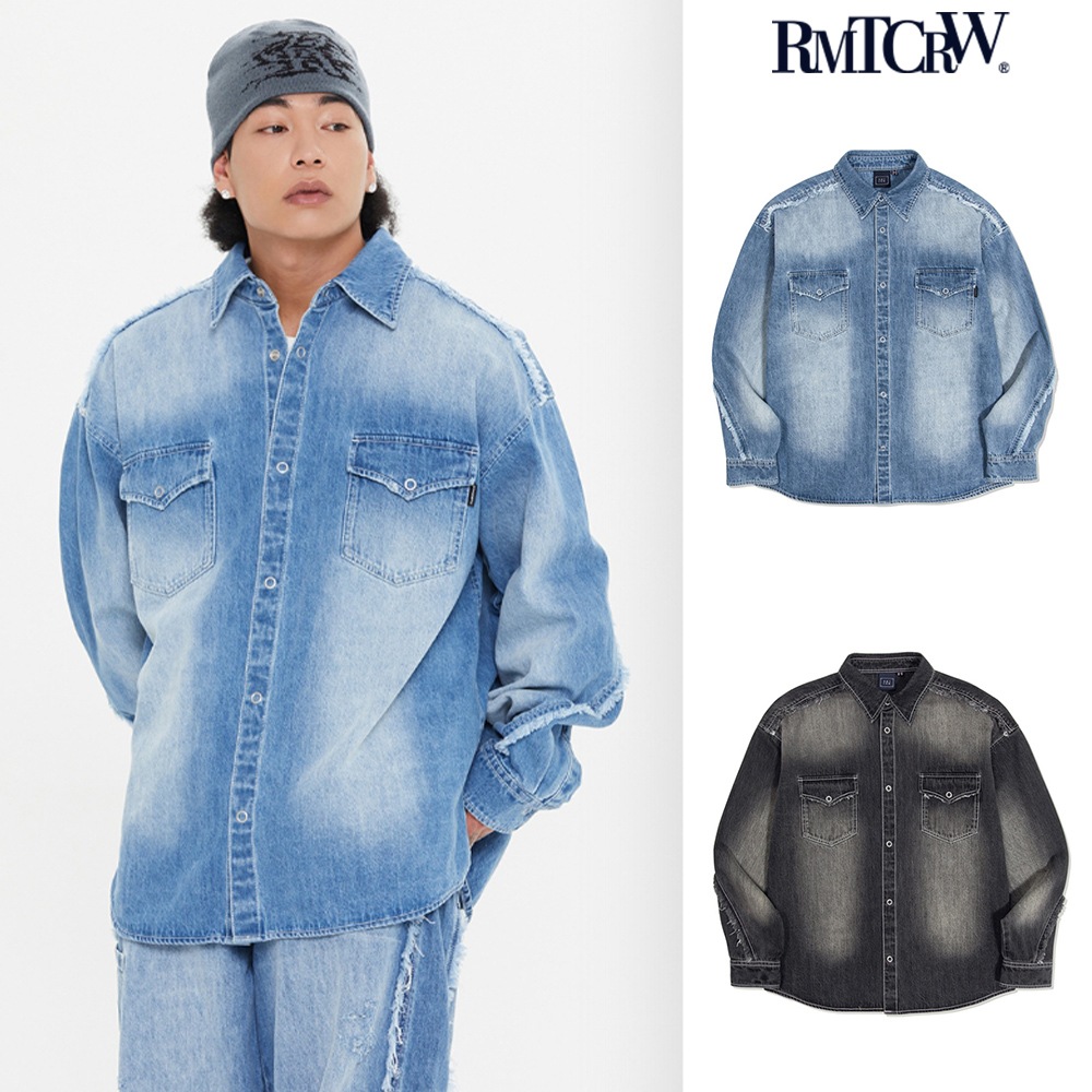 【ROMANTIC CROWN】 DAMAGE LINE WASHED DENIM SHIRT