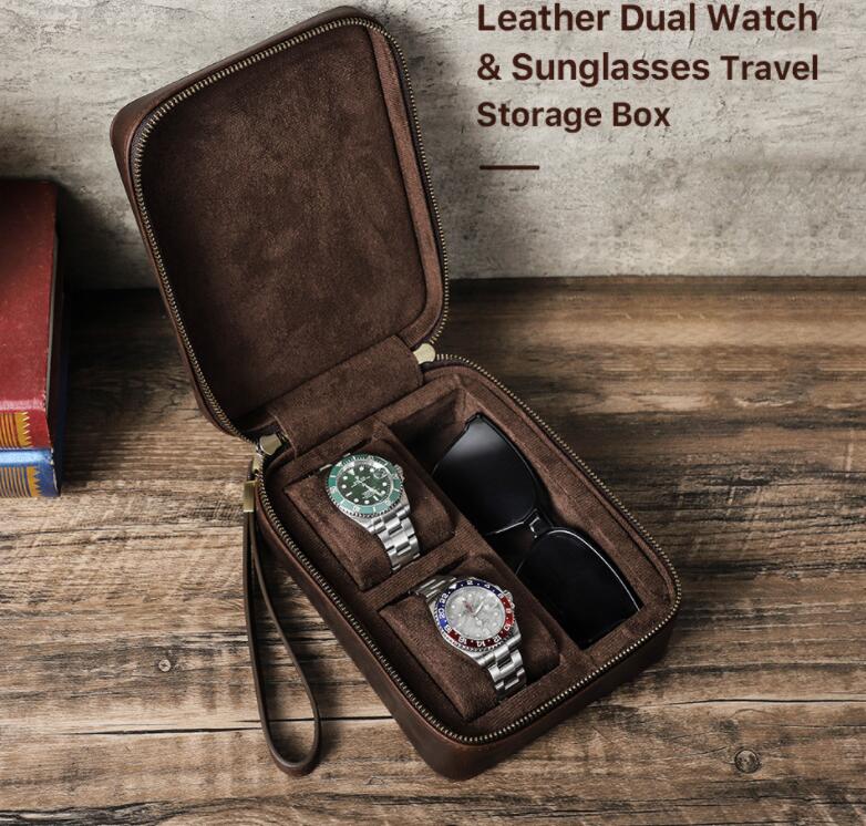 キャンペーン 父の日 腕時計ケース メガネケース 本革 牛革 復古 時計ケース 2本用 長方形 ウオッチケース 収納ボックス コレクションケース 持ち運び 便利コンパクト プレゼント 見せる収納 メン