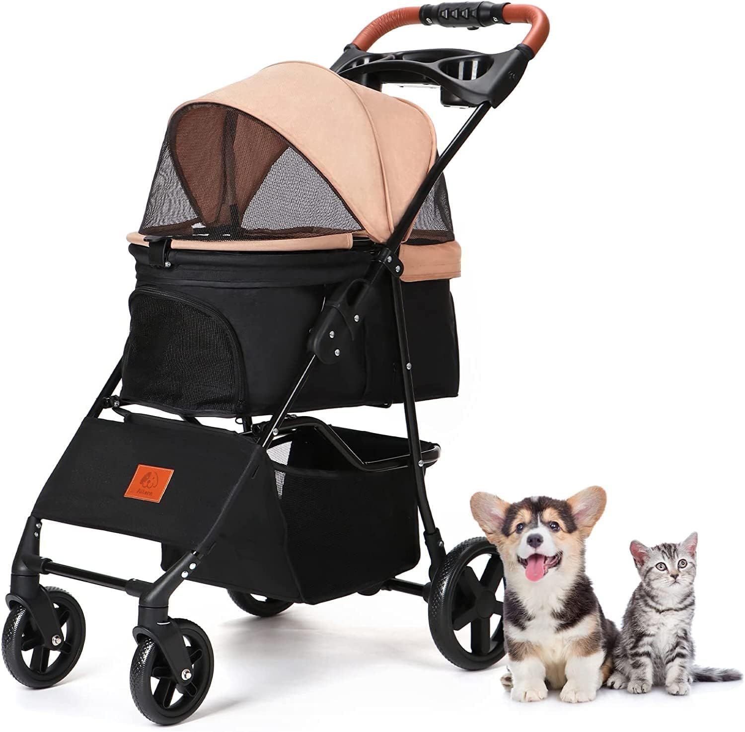 ペットカート 犬用ベビーカー 小型犬 折り畳み ペットキャリーカート ペットバギーミニ 4輪タイプ 犬介護用 猫用 猫犬兼用 前輪360回転 後輪ブレーキ付 飛び出し防止 軽量 ワンタッチ開閉 組み