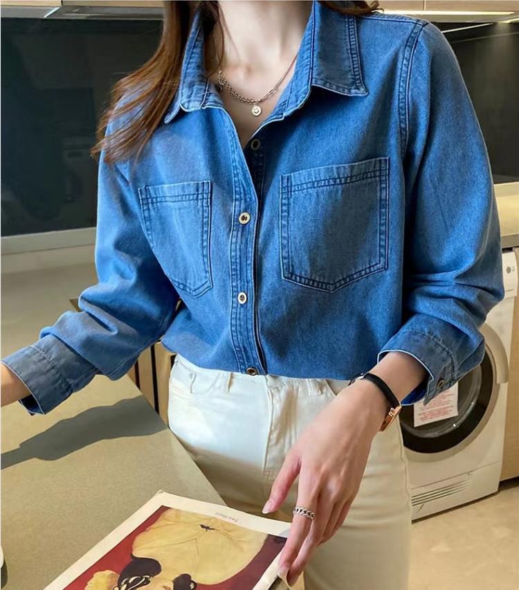 レトロデニムシャツ 女らしいデザインセンス ニッチトップ レイヤード カジュアル ルーズジャケット シャツ