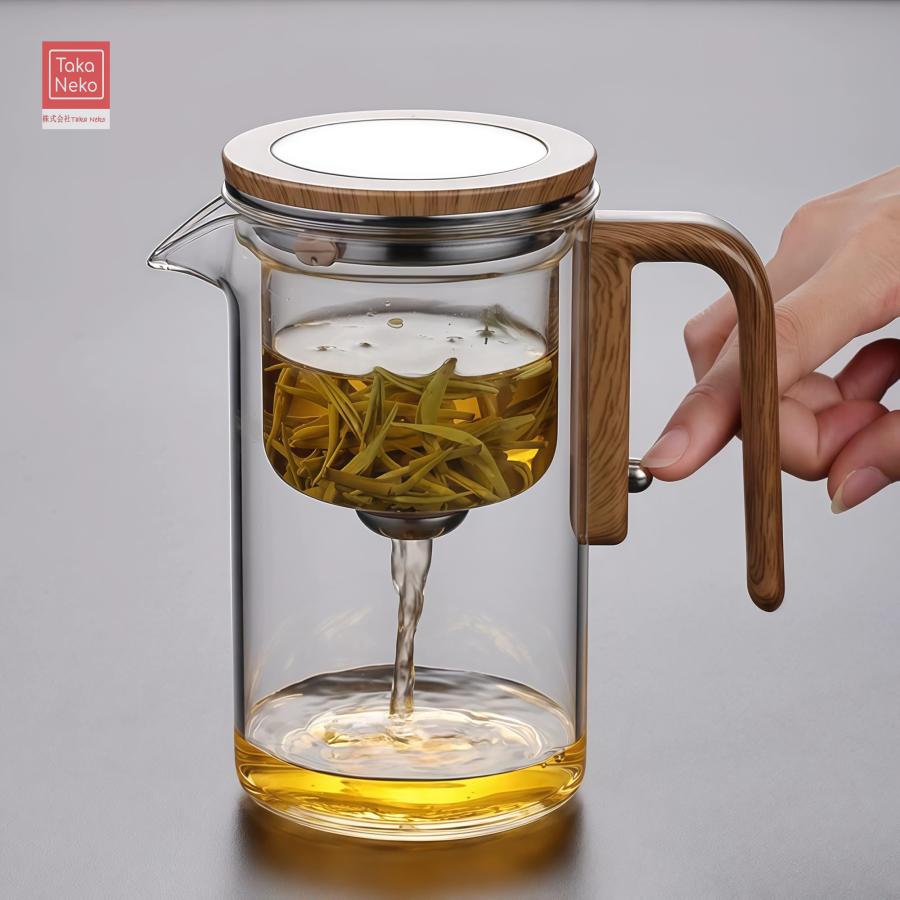 ガラス急須 ティーポット600/900ml お茶と水は自動的に分離されますガラス製ポット 透明 火傷防止ハンドル付き 割れにくい 耐熱ガラス 茶こし付きポット おしゃ