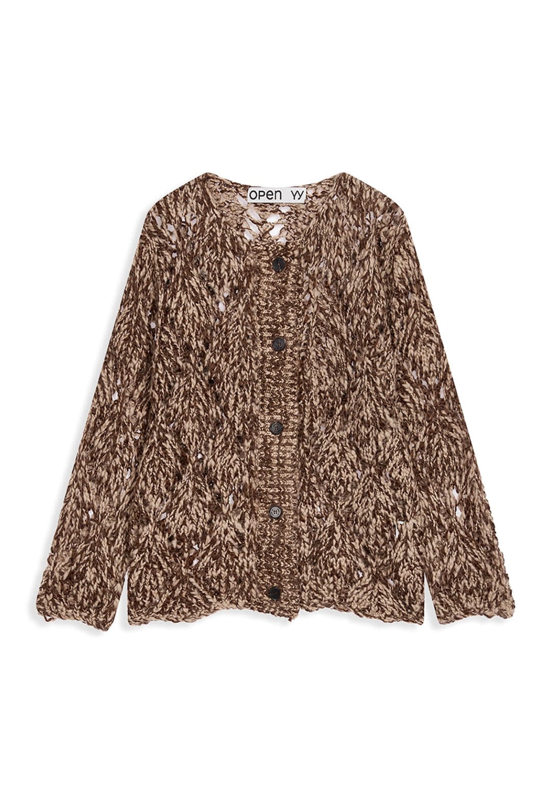 【OPEN Yy】 ARGYLE POINTELLE CARDIGAN : BROWN