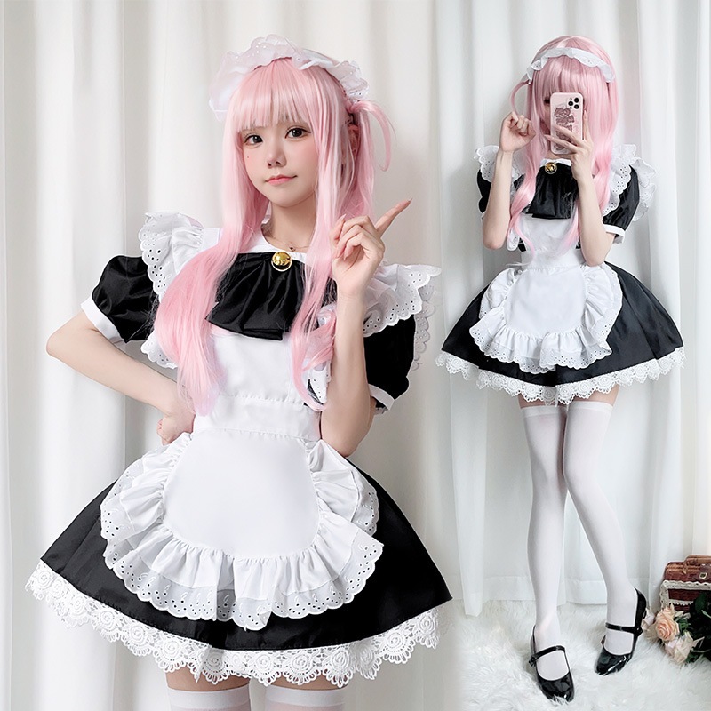 キャットウーマンの白黒メイド衣装日本のアニメコスプレロリコスパフォーマンスプリンセスメイド制服ドレス