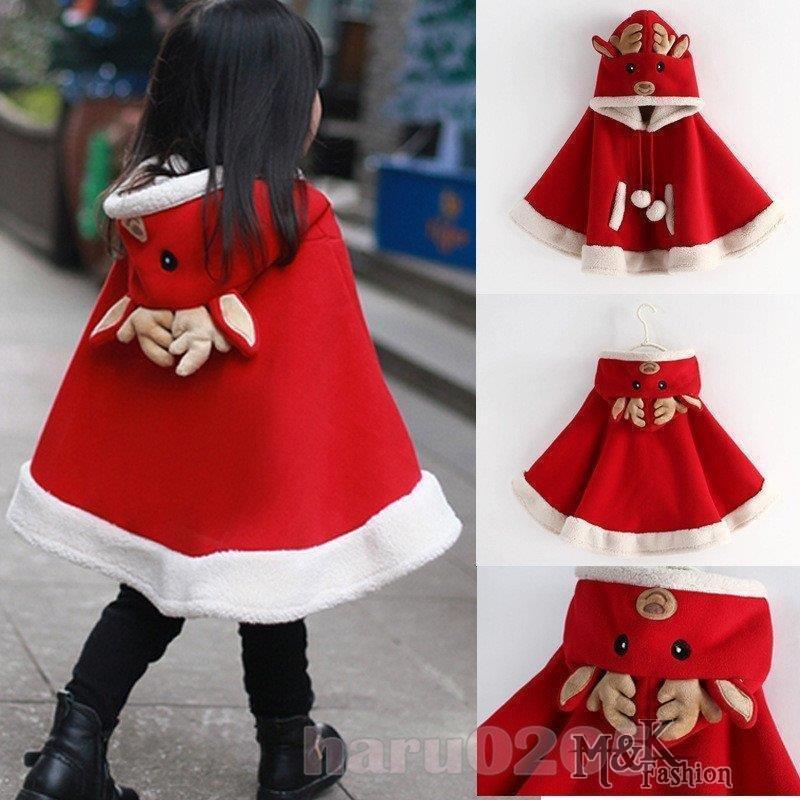 クリスマス 子供服 ポンチョ マント jckuniteトナカイ キッズ 裏ボア サンタ衣装 赤 レッド 女の子 フード付き ベビー 可愛い 冬 防寒 マントコート アウター