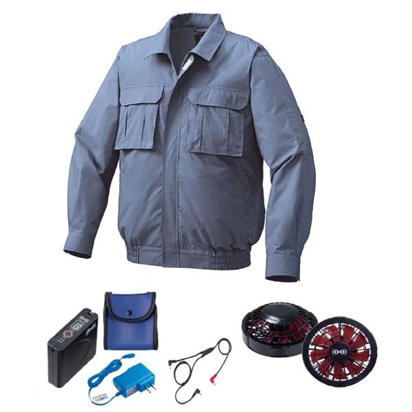 KU91900 空調服 綿薄手 脇下マチ付 FAN2200BR/LISUPER1 ライトブルー 5L