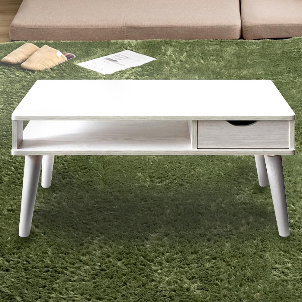 アイリスプラザ テーブル センターテーブル 引き出し収納付き 幅80×奥行40×高さ37cm ホワイト IR-8040N