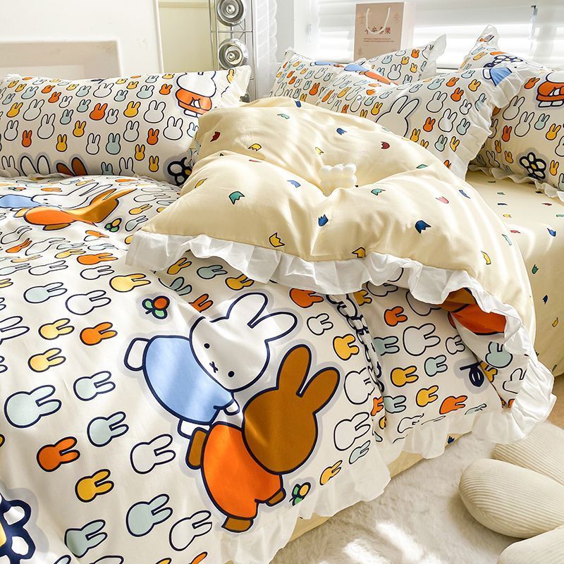 プリンセス風レース綿四点セットミッフィー綿布団シーツベッド笠金寮三点セット児童ベッド用品 4,882円