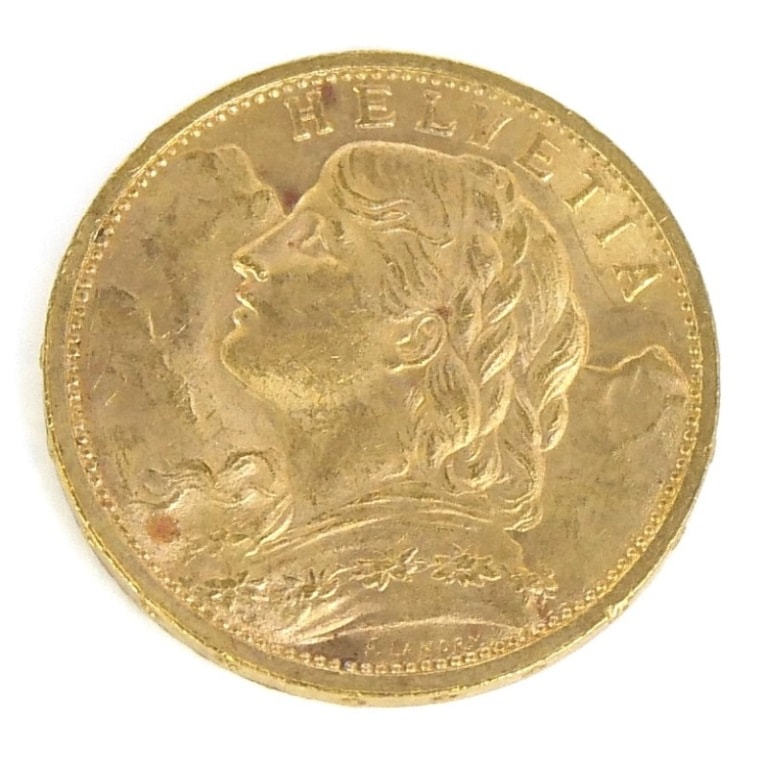 スイス 20フラン金貨 1899年 アルプスの少女ブレネリ 【中古】(67530)