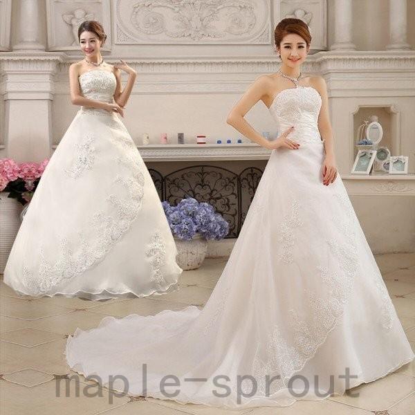 /ウェディングドレス/ドレス/結婚式/二次会/ベアトップ/ホワイト/花嫁/ウェディング/トレーン/エンパイア/プリンセスドレス/白ドレス