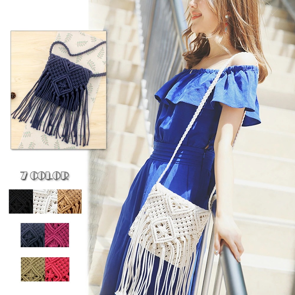 ショルダーバッグ レディース 斜めがけ かわいい クロシェ フリンジ 海 リゾート(T)