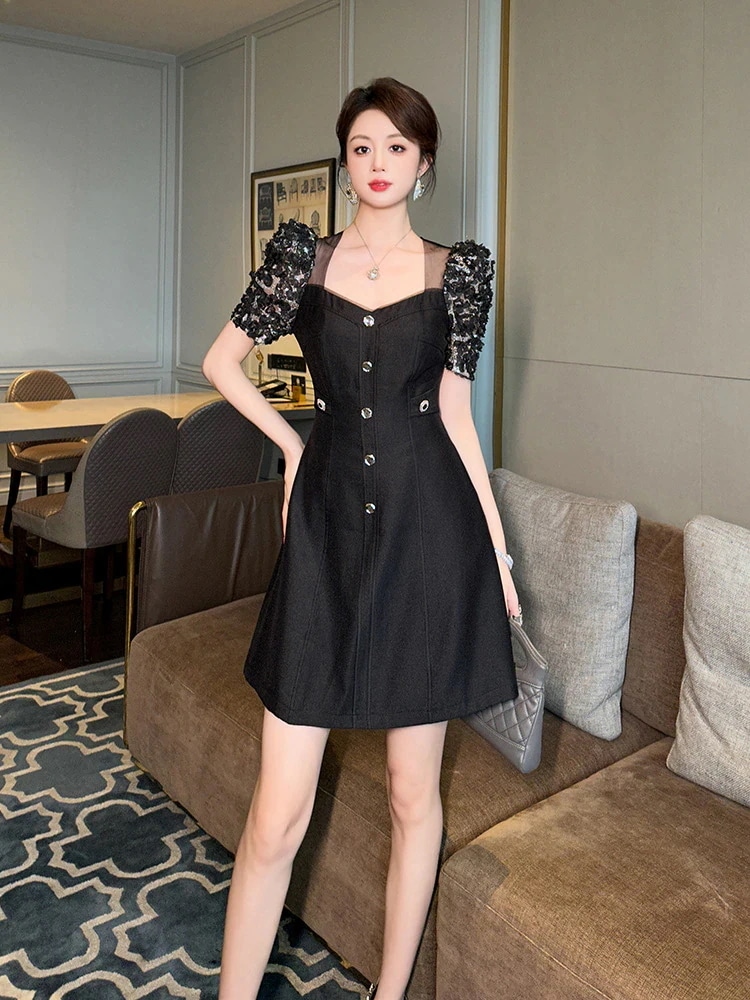 2025夏新品 Aライン フリル ショート 着痩せ ドレス パーティー キャバ 大人 同窓会 披露宴 卒業式 結婚式 演奏会 ウェディング 二次会 メガ割30%までに制限