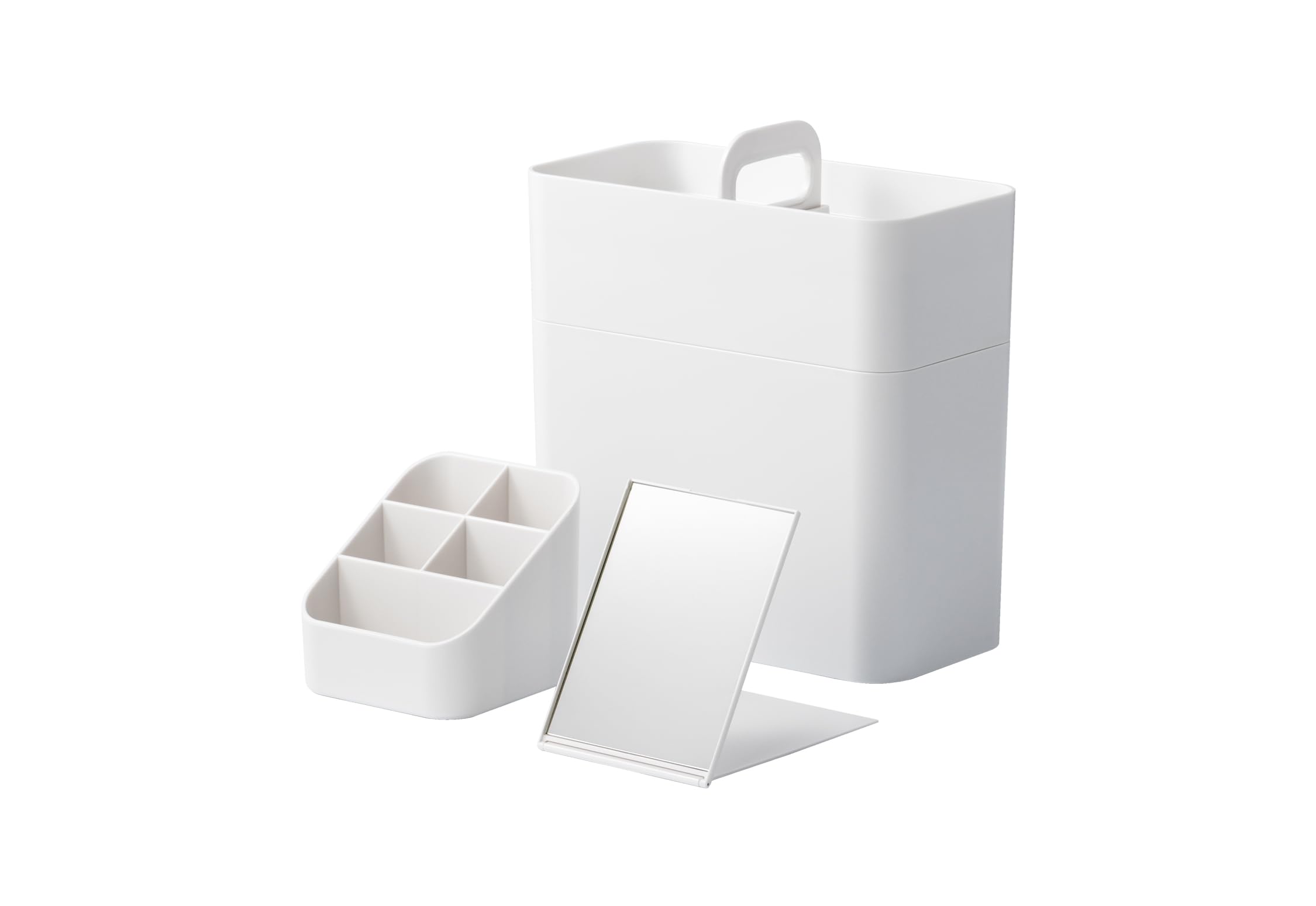 ライクイット (like-it) 収納ケース 洗面でも使いやすい メイクボックス 鏡付き 約幅11x奥21x高23cm ホワイト 日本製 コンパクト 持ち運びできる 幅11 鏡付き 時短メイク