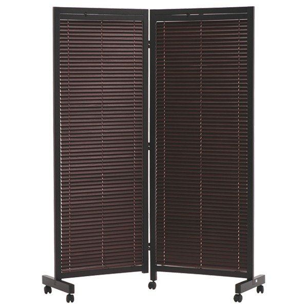 パーテーション 衝立 仕切り 間仕切り 高さ165cm ブラウン 2連 ルーバー式 キャスター付き